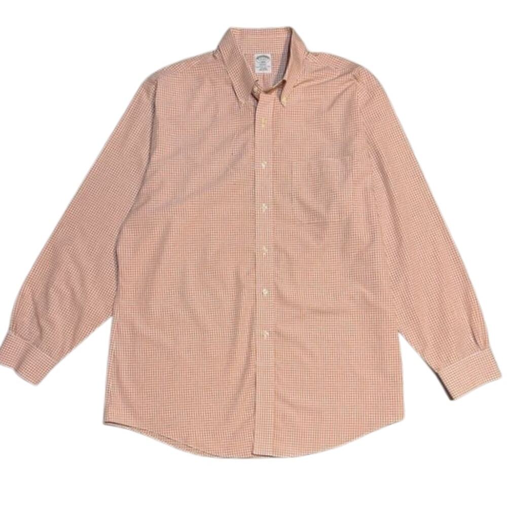 Brooks Brothers Regent Fit Orange Gingham Button Down Shirt Mens 17.5